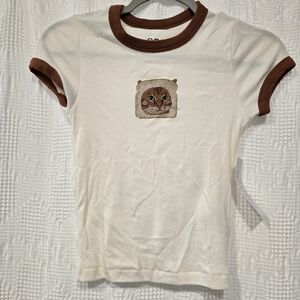 NWT Women's White and Brown Animal Print Ringer T-Shirt